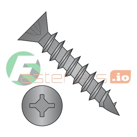 Newport Fasteners Wood Screw, #8, 1 in, Black Oxide Steel Flat Head Phillips Drive, 10500 PK 376446